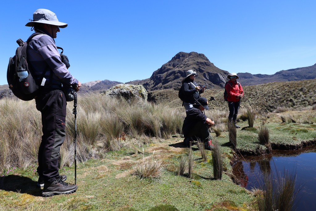 Nationalpark Cajas Guide spricht zu Menschen am Seeufer